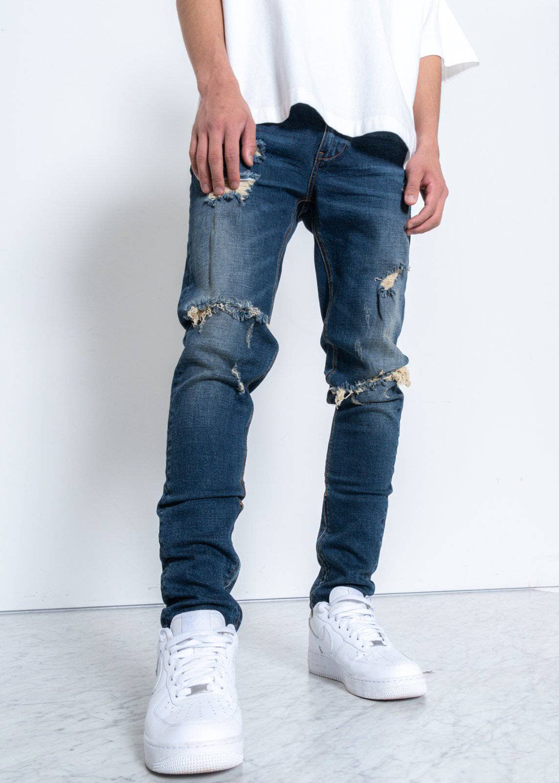 Konus Men's Heavy Wash Distressed Jeans