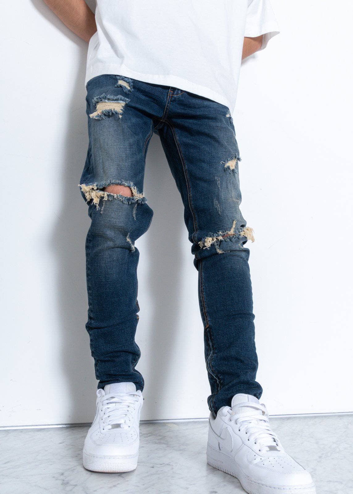 Konus Men's Heavy Wash Distressed Jeans
