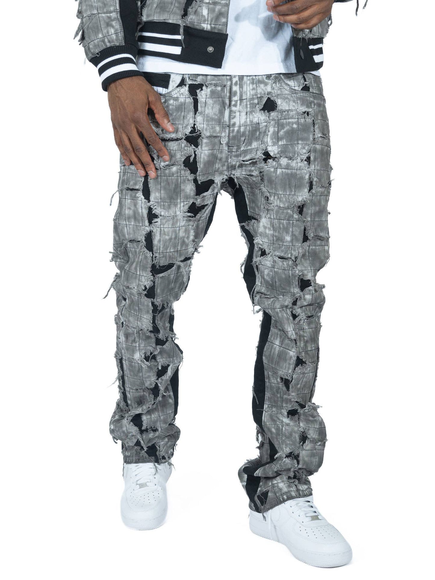 M1722 Positano Ripped Overlay Jeans - Black