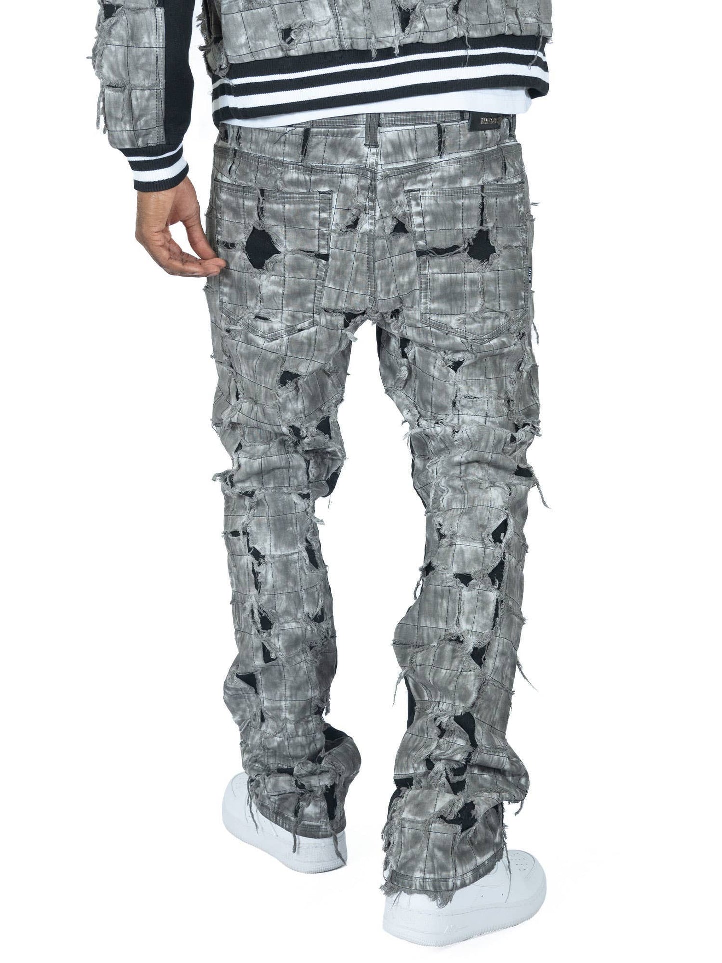 M1722 Positano Ripped Overlay Jeans - Black