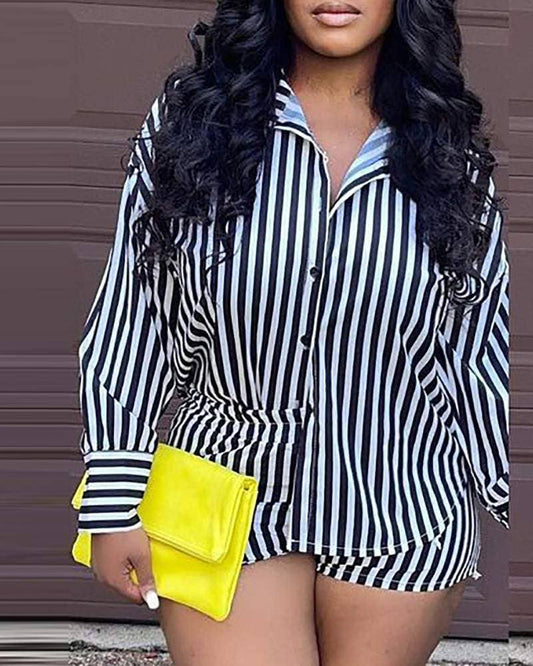Print colorblock buttoned shirt shorts sets