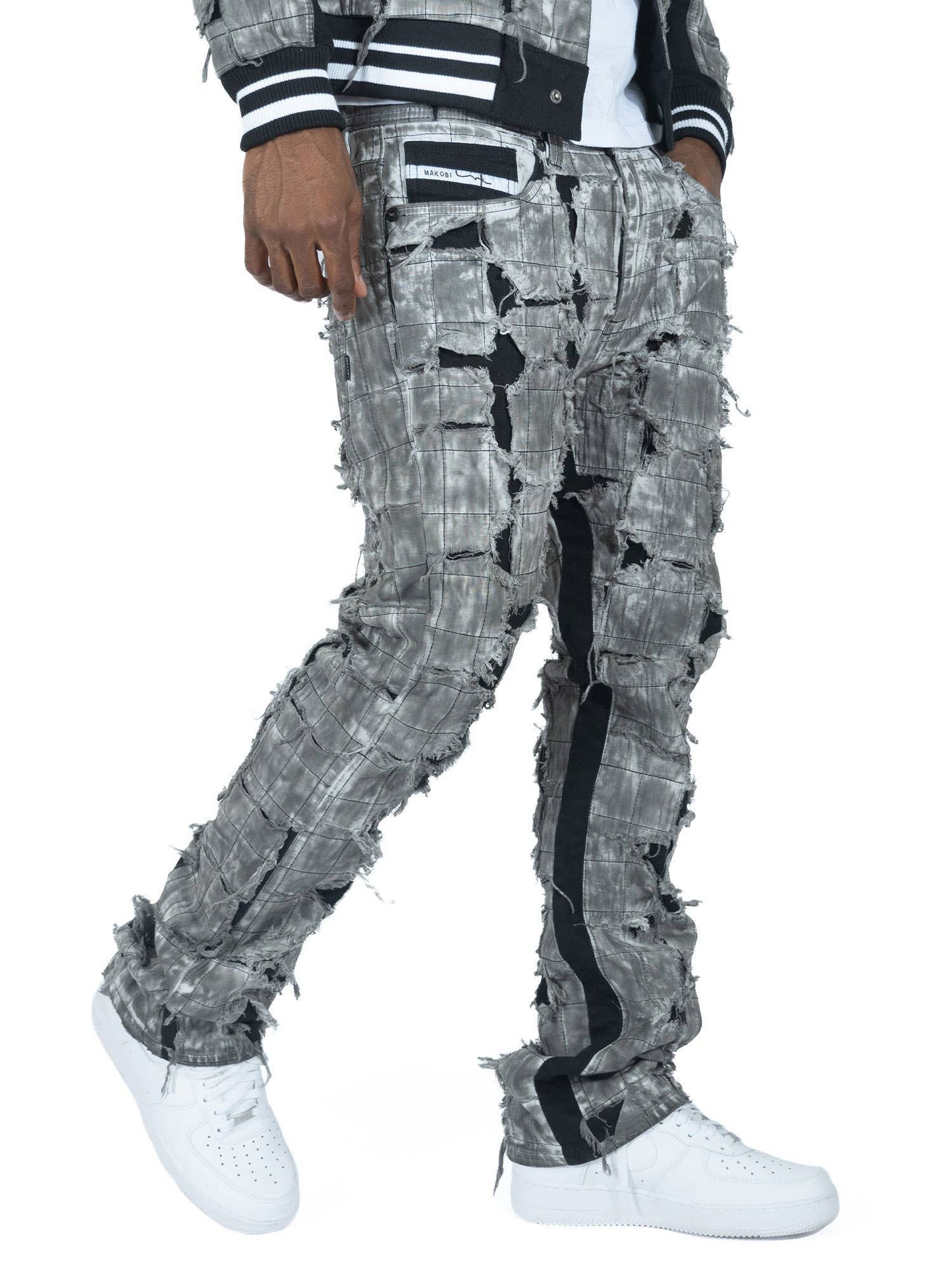 M1722 Positano Ripped Overlay Jeans - Black